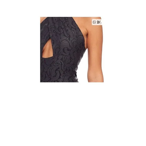 NEW Eva Franco Anthropologie Faux Leather Lace Twofer Dress 12  Blue Halter - Picture 2 of 10